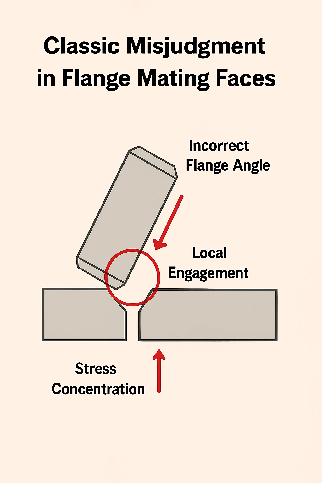 Stress analysis diagram of a misaligned flange joint.